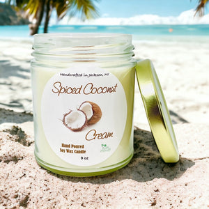 Spiced Coconut Cream Luxury Soy Candle | Hand Poured | Zero Waste & Reusable | Christmas Gift | Cozy Candle | Gift for Friend | 9 oz