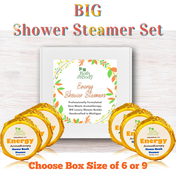 Energy - Big Luxury Shower Steamer Gift Set | Choose Quantity | Infused with Essential Oils + Menthol | All Natural | Zero Waste