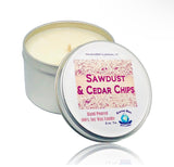 Sawdust & Cedar Chips Man Cave Soy Wax Candle | Hand Poured | Zero Waste | Gift for Him | Boyfriend | Dad | Vegan | Gift Box | 8 oz Tin - Earth's Own Bath & Body